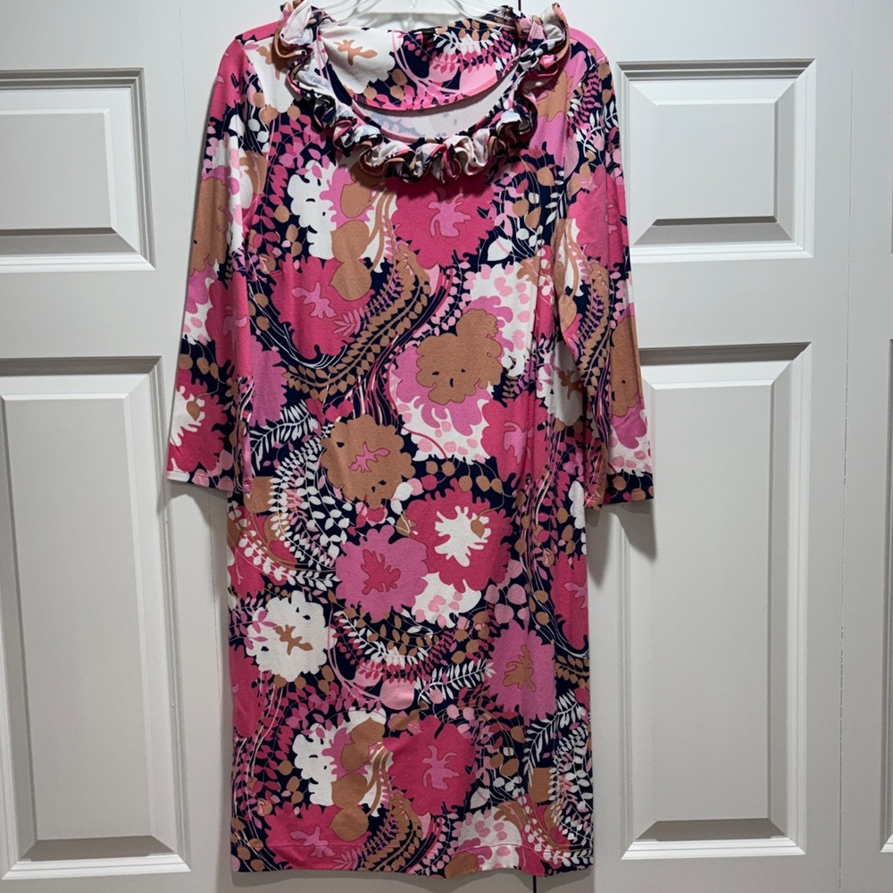 Talbots Pink and Brown Floral Long Sleeve Dress